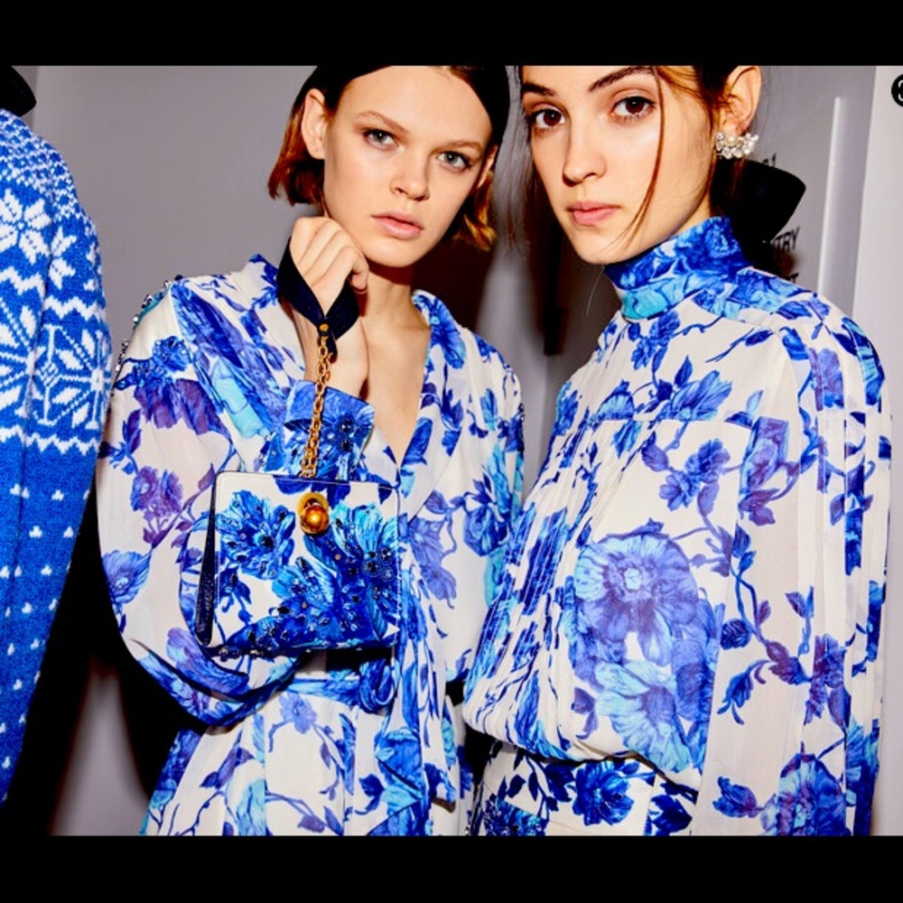 Tory Burch floral blue and white blouse